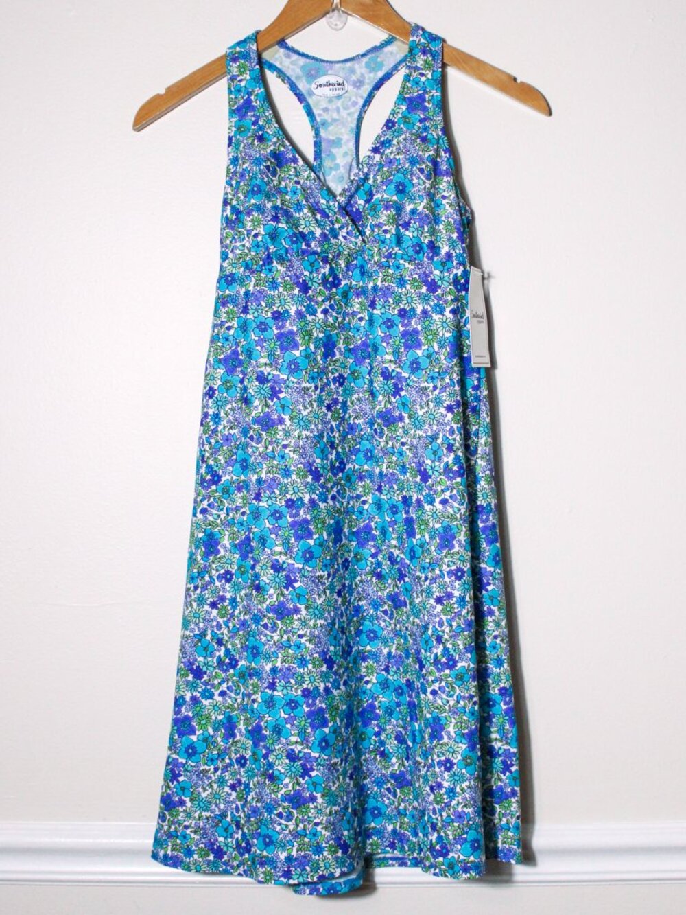 Southwind Apparel Athletic Swim Dress Resort Beach Blue Green Blue Floral XS